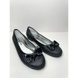 Nina Flats Kids Size 4 Black Slip On Casual Shoes‎ With Bow Ballets